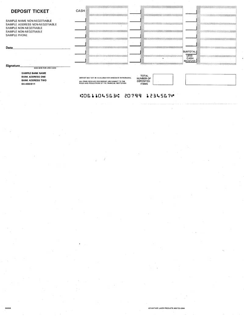 Deposit Slip Info Page Advantage Laser Products